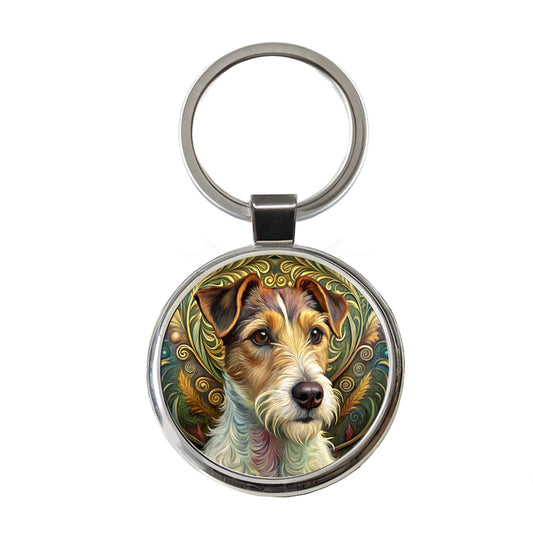 Jack Russell Terrier Dog Art Nouveau Round Metal Keychain