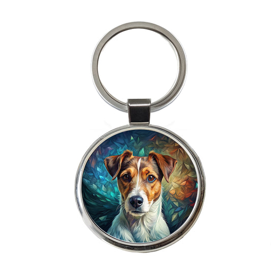 Jack Russell Terrier Dog Contemporary Art Round Metal Keychain