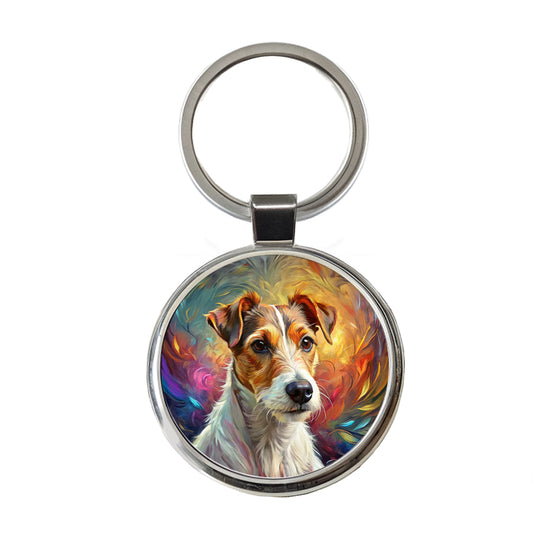 Jack Russell Terrier Dog Expressionism Art Round Metal Keychain