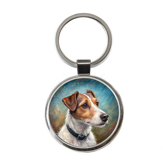 Jack Russell Terrier Dog Illustration Round Metal Keychain