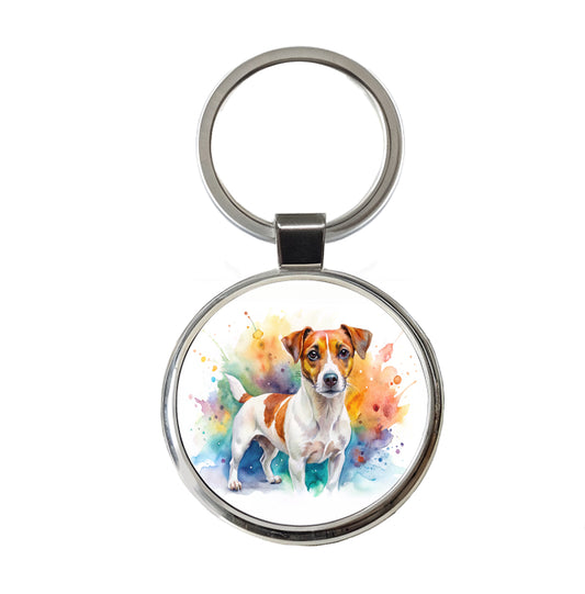 Jack Russell Terrier Dog Watercolor Style Round Metal Keychain