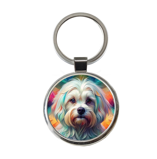 Maltese Dog Abstract Art Round Metal Keychain