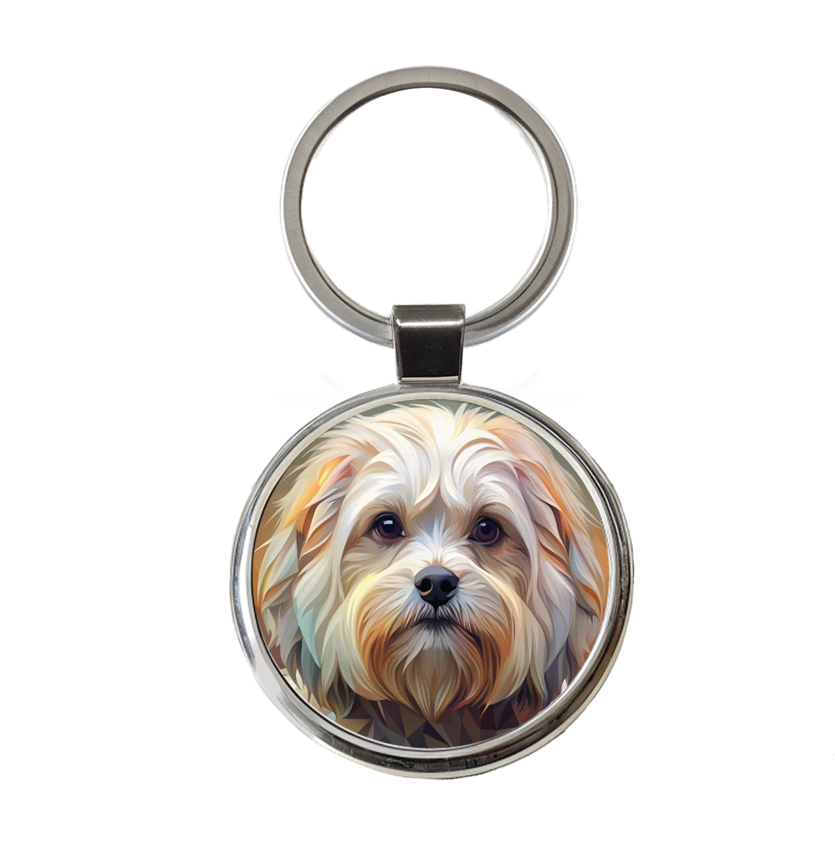 Maltese Dog Abstract Stylized Art Round Metal Keychain