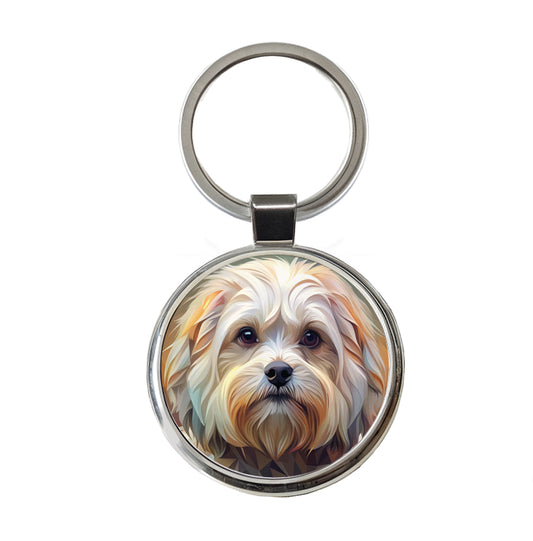 Maltese Dog Abstract Stylized Art Round Metal Keychain