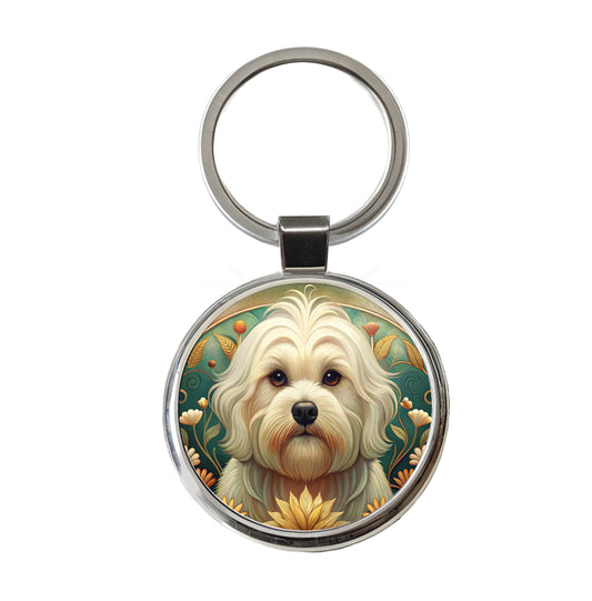 Maltese Dog Art Nouveau Round Metal Keychain