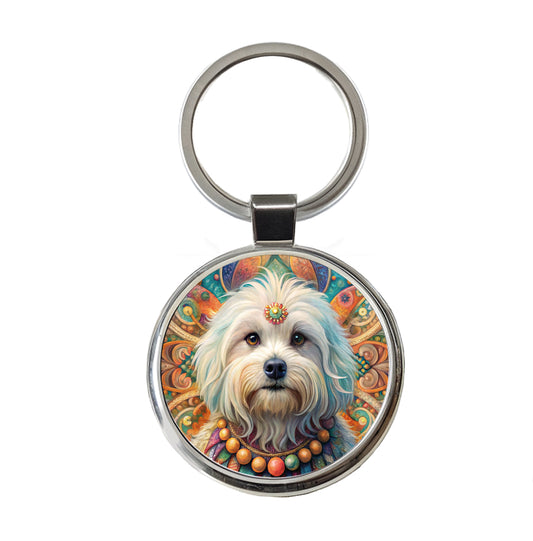 Maltese Dog Bohemian Art Round Metal Keychain