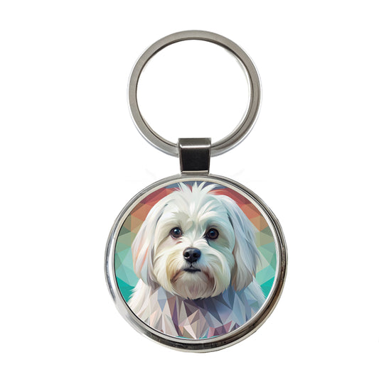 Maltese Dog Contemporary Art Round Metal Keychain