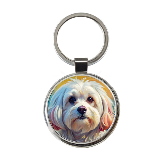 Maltese Dog Expressionism Art Round Metal Keychain