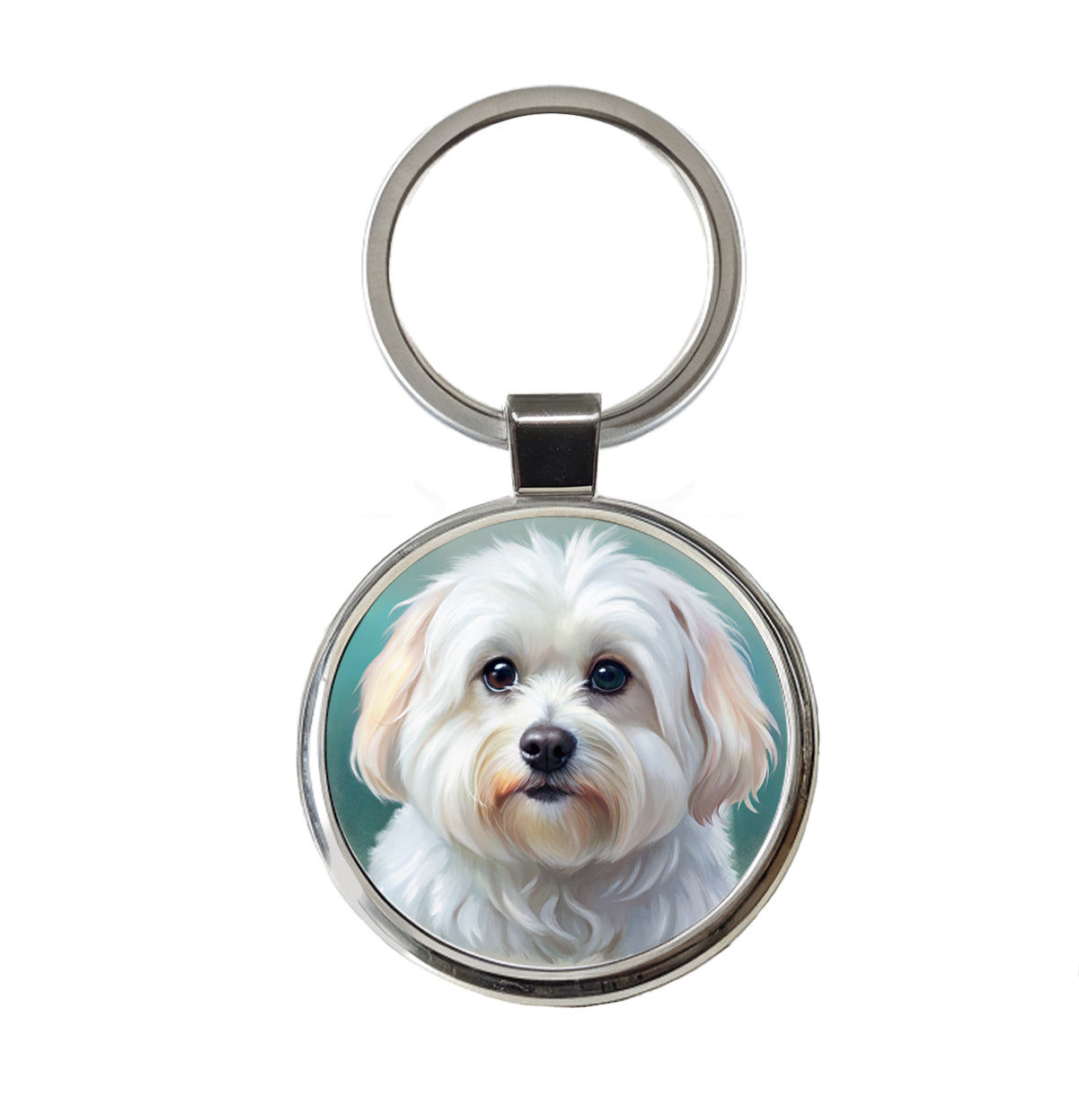 Maltese Dog Illustration Round Metal Keychain