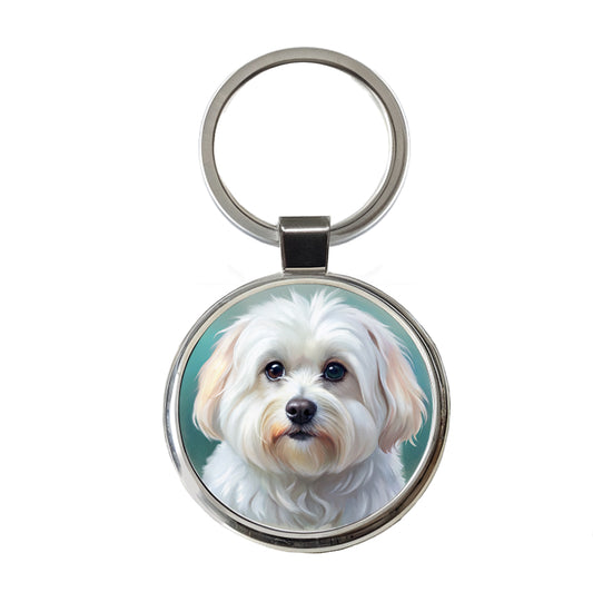 Maltese Dog Illustration Round Metal Keychain