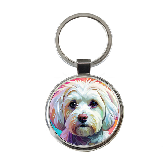 Maltese Dog Pop Art Round Metal Keychain