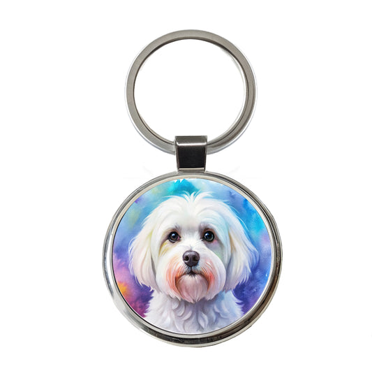 Maltese Dog Watercolor Style Round Metal Keychain