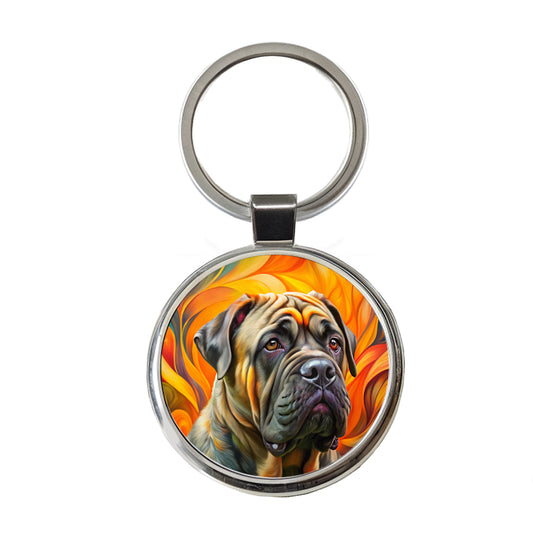 Mastiff Dog Abstract Art Round Metal Keychain
