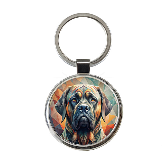 Mastiff Dog Abstract Stylized Art Round Metal Keychain