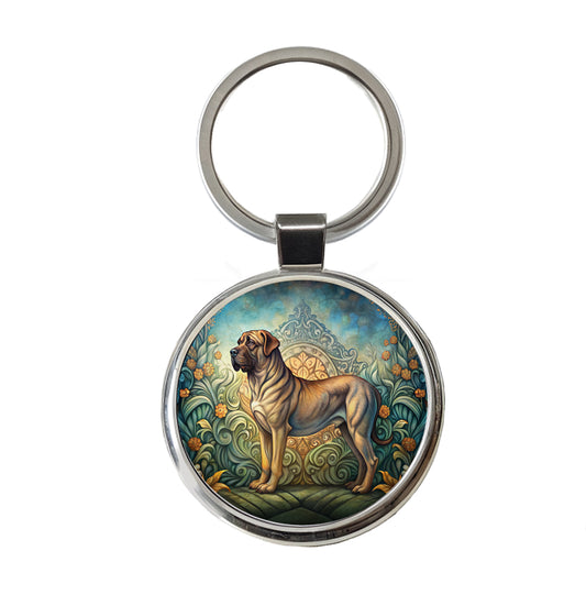 Mastiff Dog Art Nouveau Round Metal Keychain