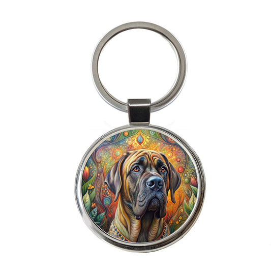 Mastiff Dog Bohemian Art Round Metal Keychain