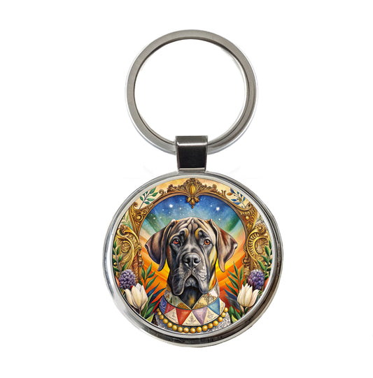 Mastiff Dog French Bohemian Art Round Metal Keychain