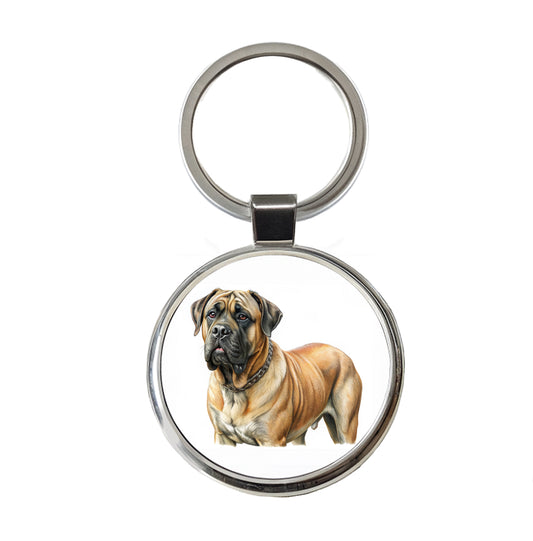Mastiff Dog Illustration Round Metal Keychain