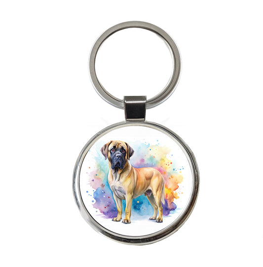 Mastiff Dog Watercolor Style Round Metal Keychain