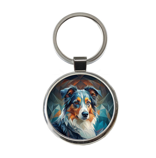 Miniature American Shepherd Dog Abstract Stylized Art Round Metal Keychain
