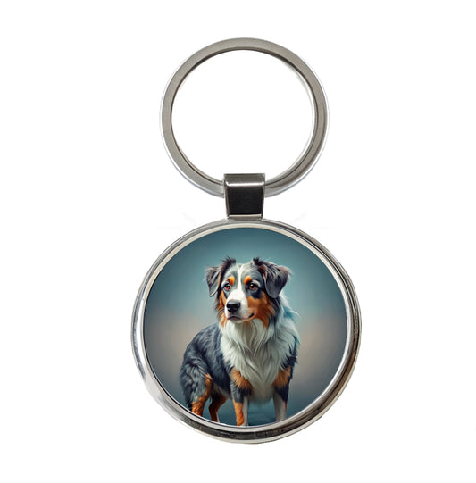 Miniature American Shepherd Dog Contemporary Art Round Metal Keychain