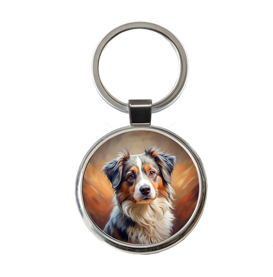 Miniature American Shepherd Dog Expressionism Art Round Metal Keychain