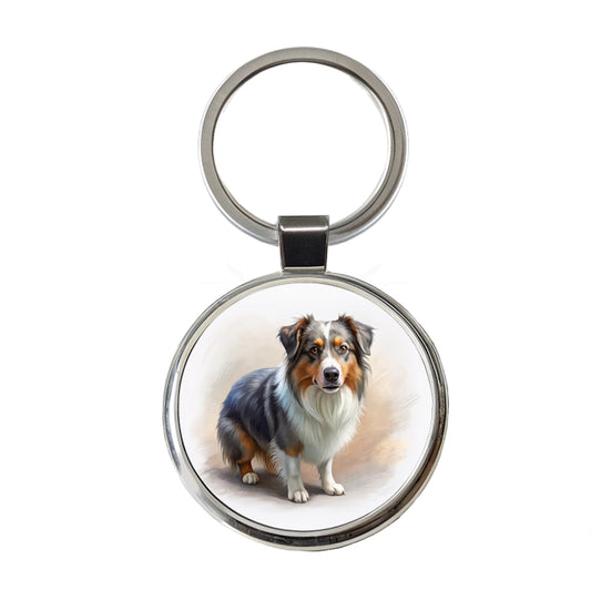 Miniature American Shepherd Dog Illustration Round Metal Keychain