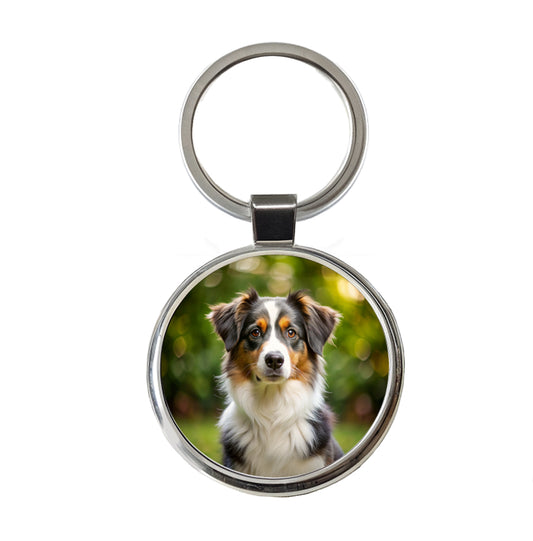 Miniature American Shepherd Dog Photo Round Metal Keychain
