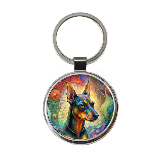 Miniature Pinscher Dog Abstract Art Round Metal Keychain