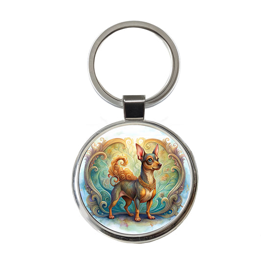 Miniature Pinscher Dog Art Nouveau Round Metal Keychain