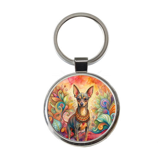 Miniature Pinscher Dog Bohemian Art Round Metal Keychain