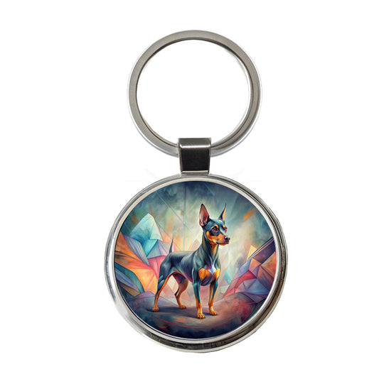 Miniature Pinscher Dog Contemporary Art Round Metal Keychain