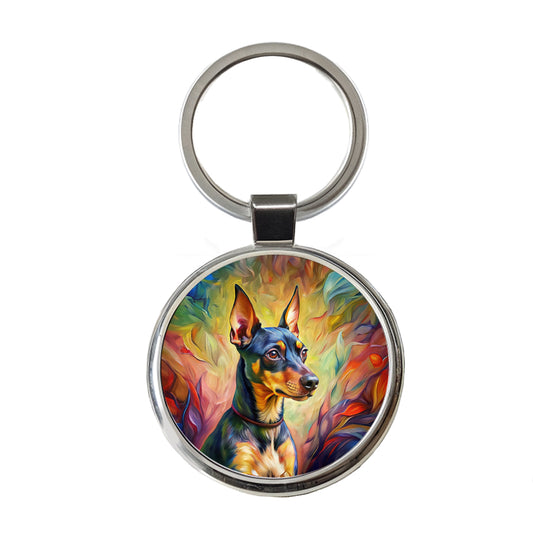 Miniature Pinscher Dog Expressionism Art Round Metal Keychain
