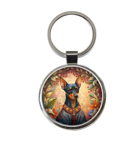 Miniature Pinscher Dog French Bohemian Art Round Metal Keychain