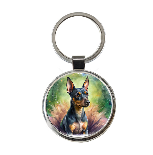 Miniature Pinscher Dog Illustration Round Metal Keychain