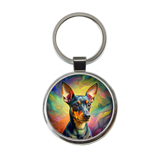 Miniature Pinscher Dog Pop Art Round Metal Keychain