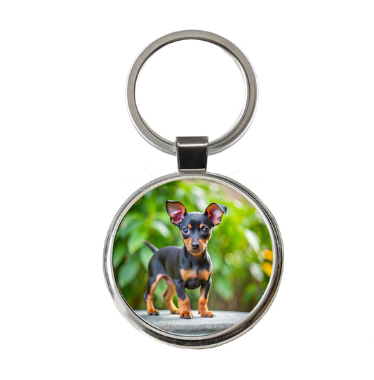 Miniature Pinscher Dog Puppy Photo Round Metal Keychain