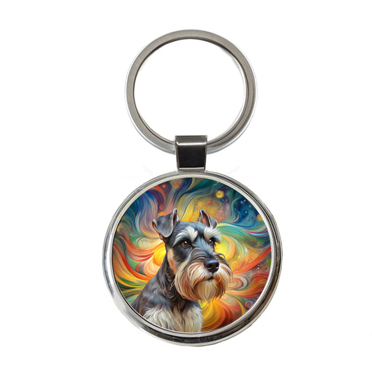 Miniature Schnauzer Dog Abstract Art Round Metal Keychain