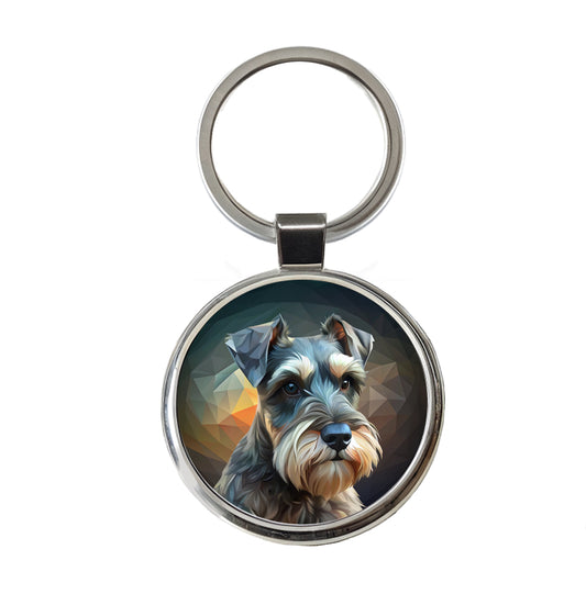 Miniature Schnauzer Dog Abstract Stylized Art Round Metal Keychain