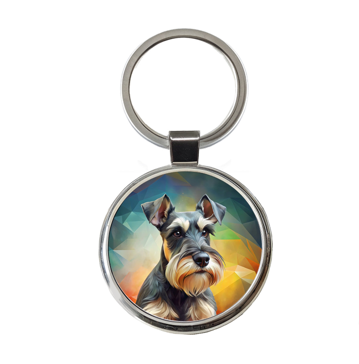 Miniature Schnauzer Dog Contemporary Art Round Metal Keychain