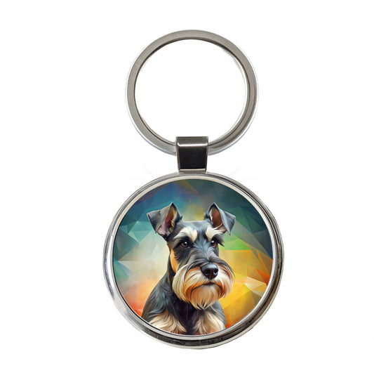 Miniature Schnauzer Dog Contemporary Art Round Metal Keychain