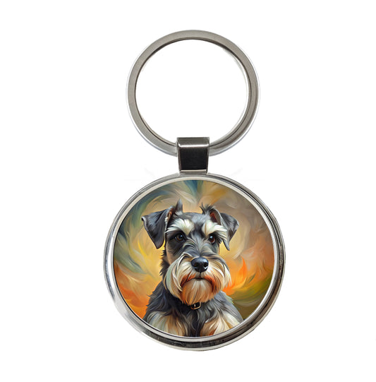 Miniature Schnauzer Dog Expressionism Art Round Metal Keychain