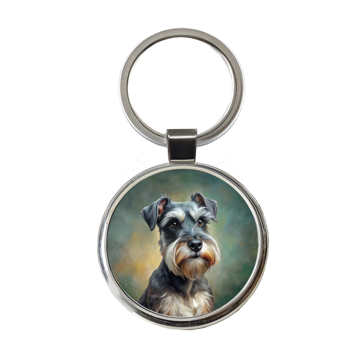 Miniature Schnauzer Dog Illustration Round Metal Keychain