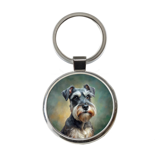 Miniature Schnauzer Dog Illustration Round Metal Keychain