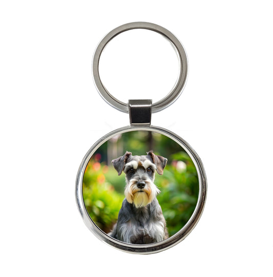 Miniature Schnauzer Dog Photo Round Metal Keychain