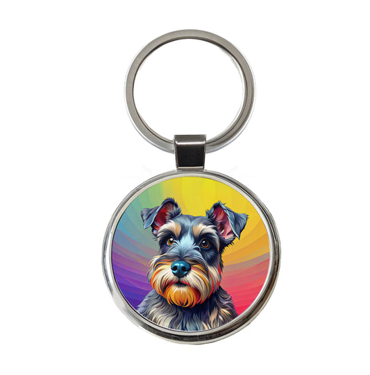 Miniature Schnauzer Dog Pop Art Round Metal Keychain
