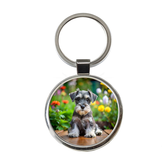 Miniature Schnauzer Dog Puppy Photo Round Metal Keychain