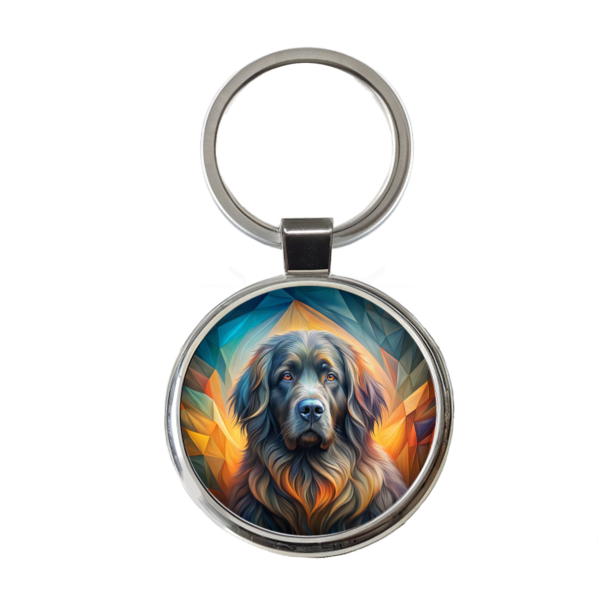 Newfoundland Dog Abstract Art Round Metal Keychain