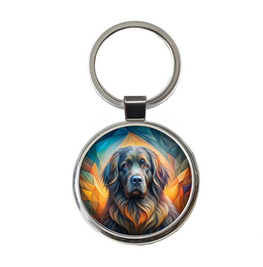 Newfoundland Dog Abstract Art Round Metal Keychain