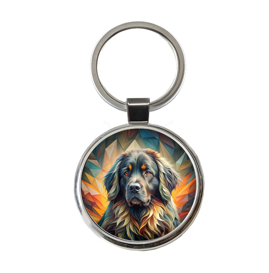 Newfoundland Dog Abstract Stylized Art Round Metal Keychain